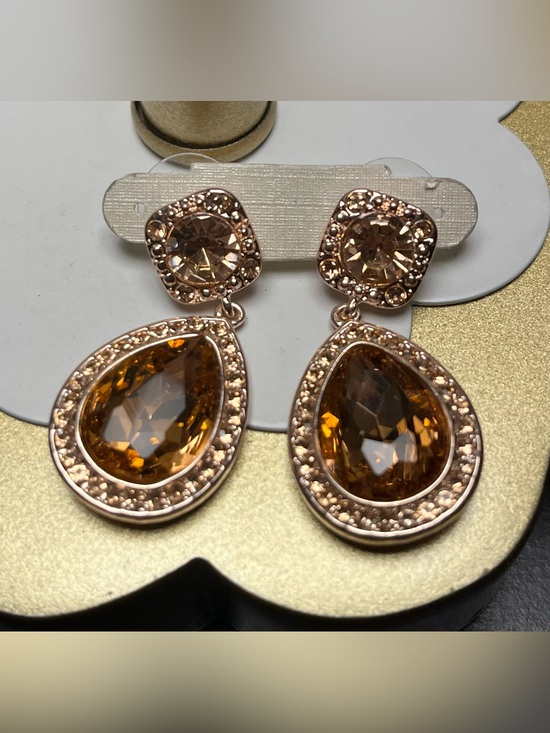 Tahari Jewelry - Tahari Rose Gold tone Teardrop Citrine Glass pierced Dangle Earrings NWOT